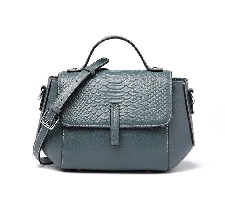 Genuine Leather Crocodile Grain Crossbody Bag