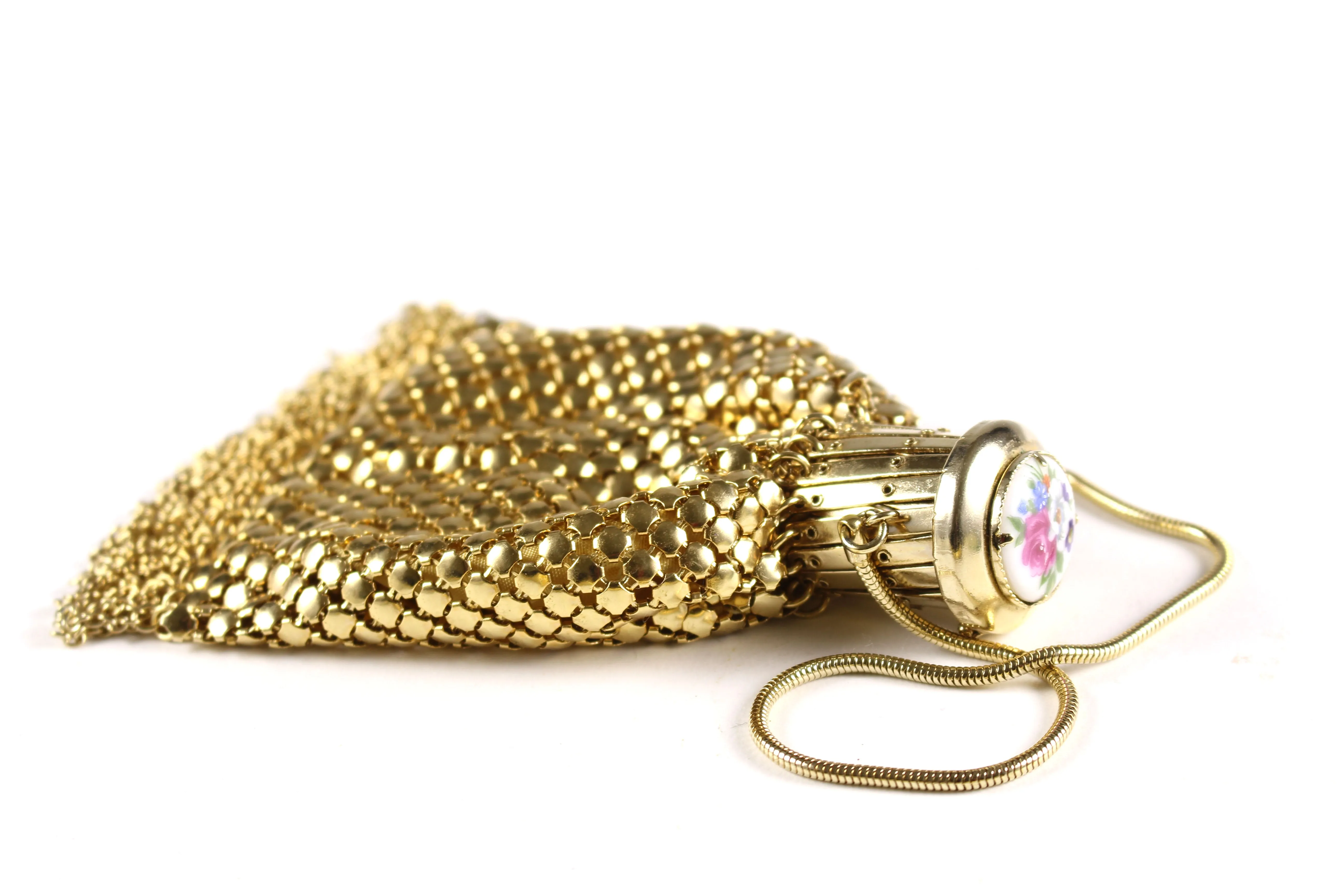 Golden mesh jeweled wristlet purse