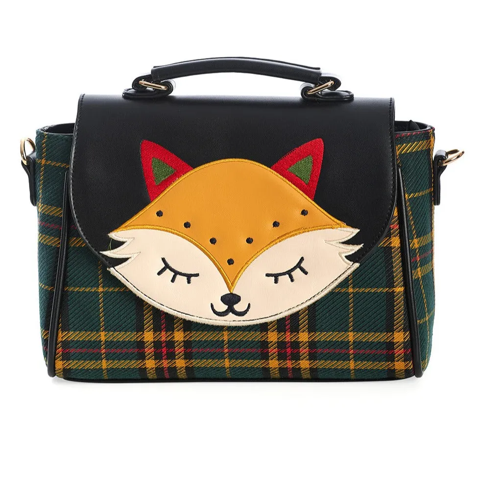 Green Tartan Fox Detail Shoulder Hand Bag