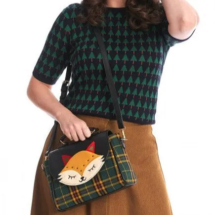 Green Tartan Fox Detail Shoulder Hand Bag