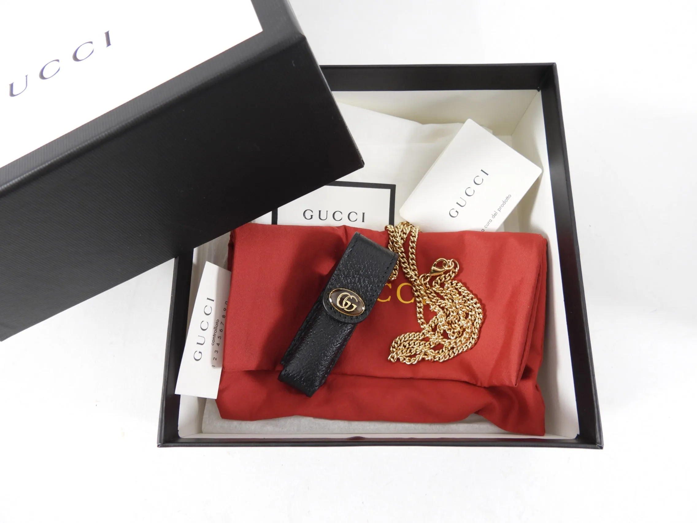 Gucci Black Leather Monogram Lipstick Holder