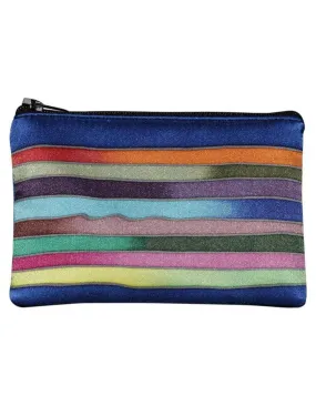 Hand-Painted Silk Change Purse - Stripes Royal