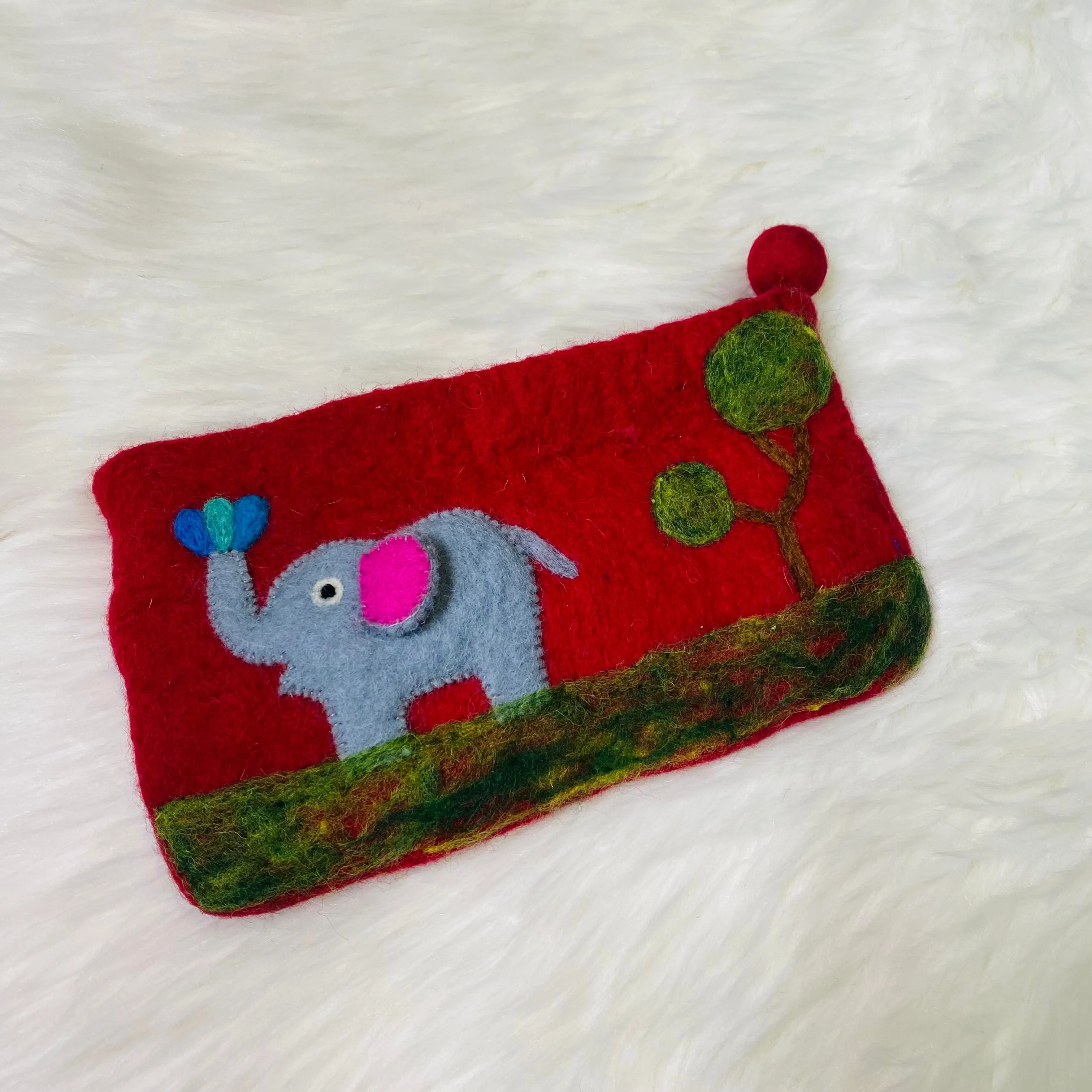 Handmade Elephant Embroidered Felt Purse