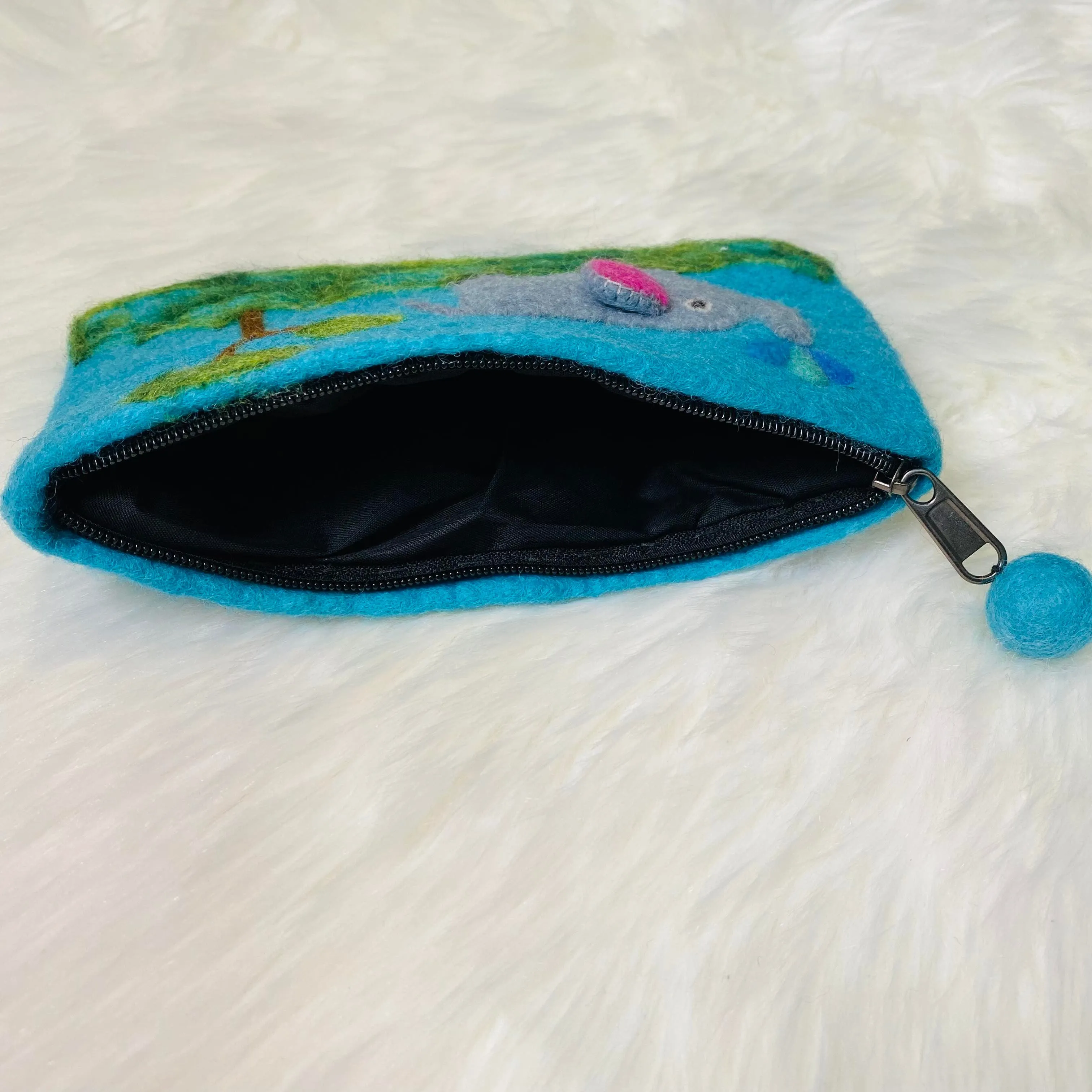 Handmade Elephant Embroidered Felt Purse