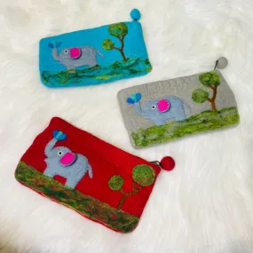 Handmade Elephant Embroidered Felt Purse