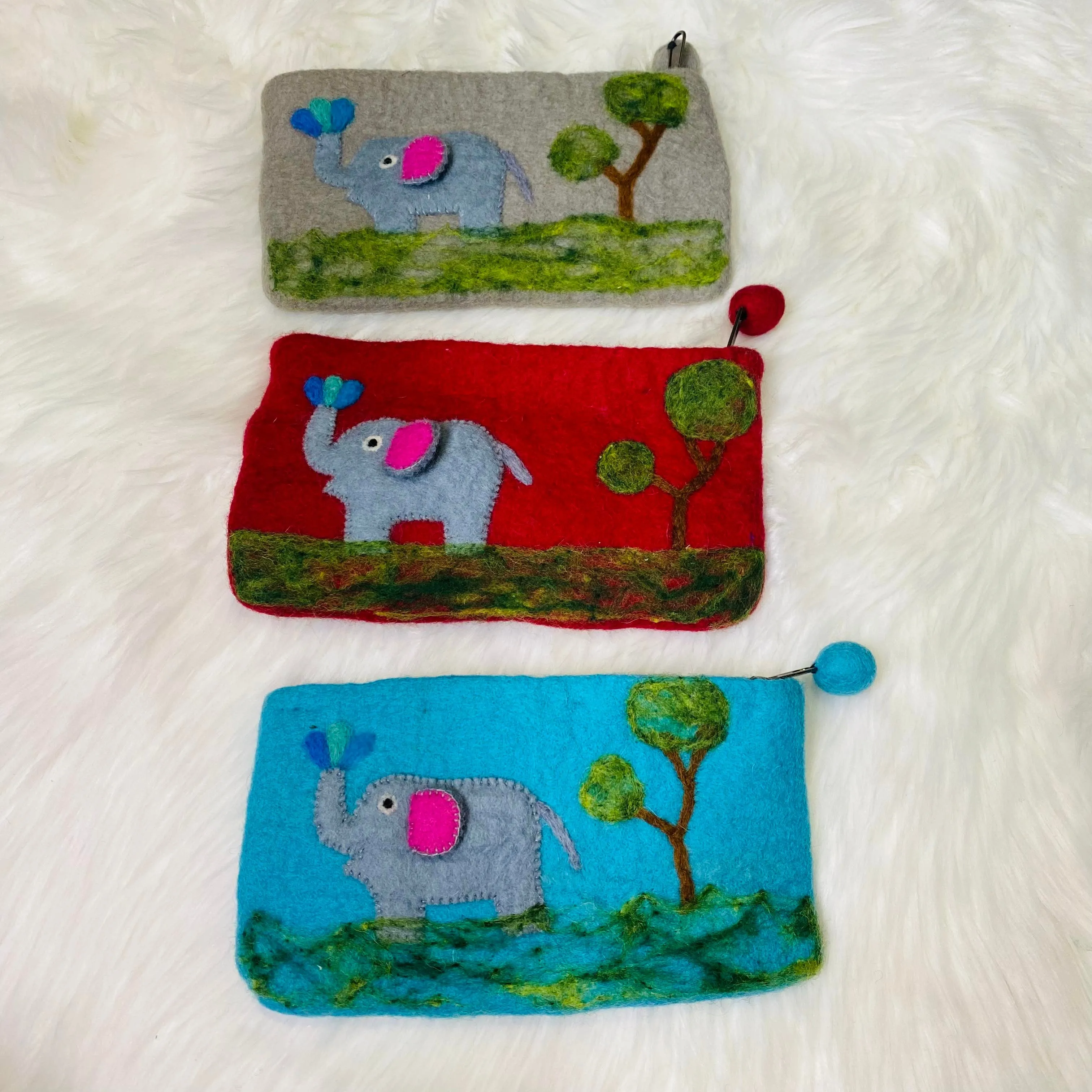 Handmade Elephant Embroidered Felt Purse