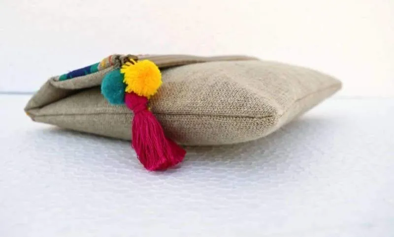 Kilim Moroccan Pattern foldover Clutch in Pure Linen