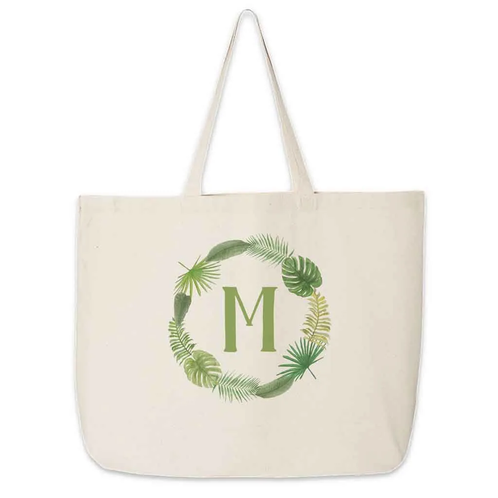 Large Tote Bag Personalized with a Tropical Leaf Design