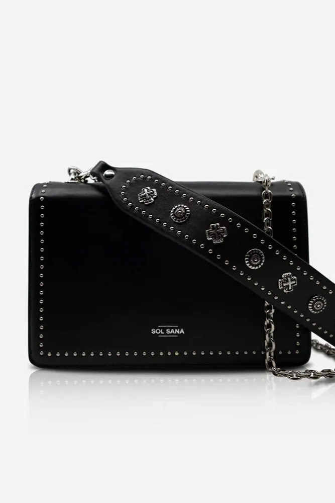 Leather Flap Bag Studded - Black / Silver