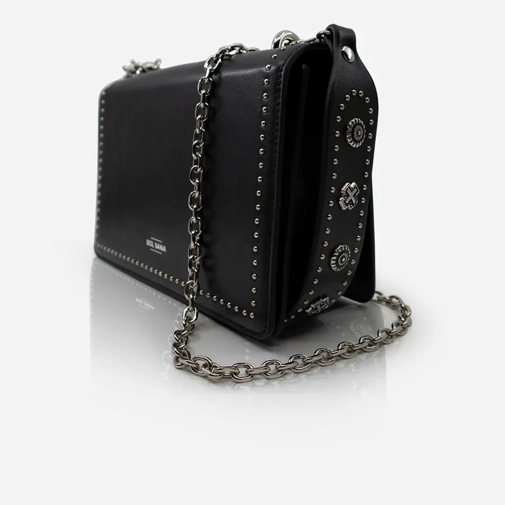 Leather Flap Bag Studded - Black / Silver