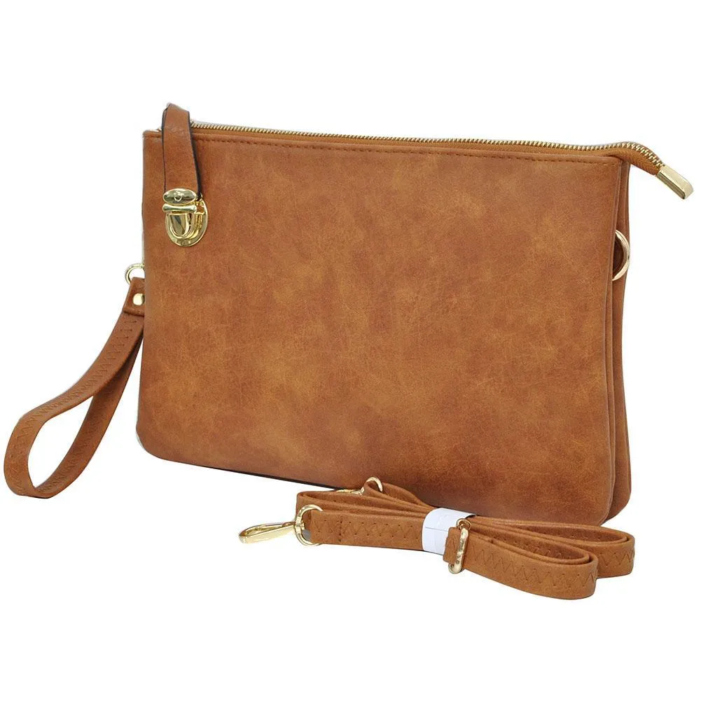 Light Brown NGIL Faux Leather Push Lock Clutch/Crossbody Bag