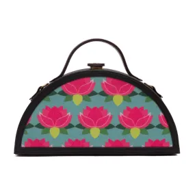 Lotus handcrafted semi circle printed crossbody clutch bag