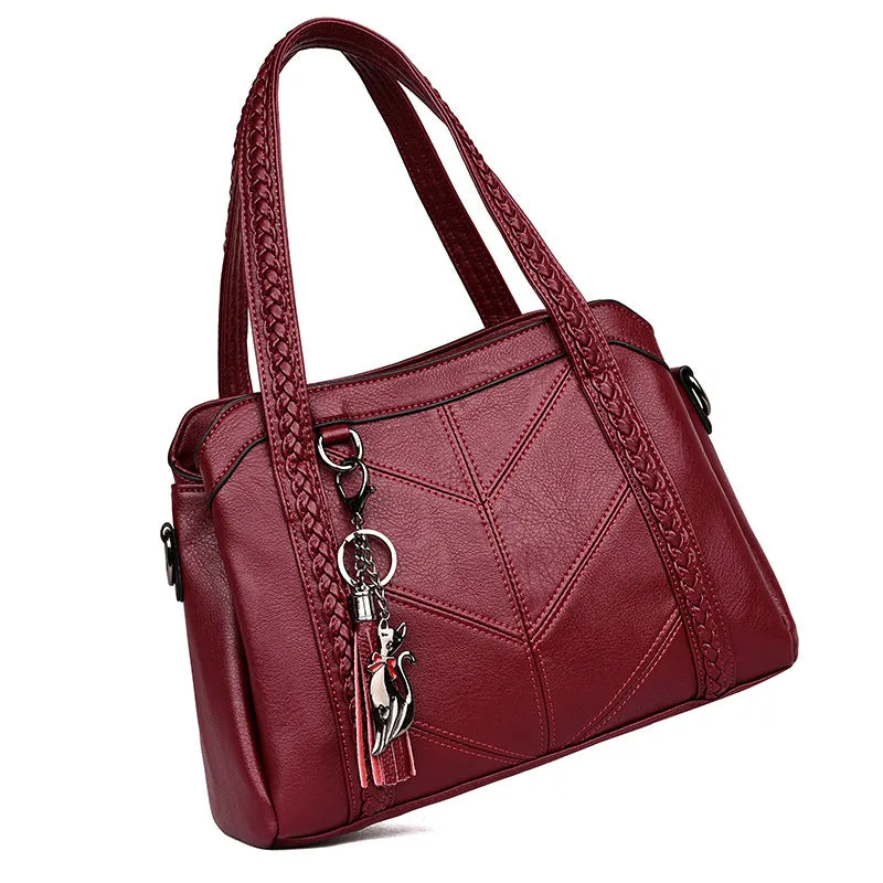 Luxury Tassel Genuine Leather Tote Bag, Shoulder Bag and Handbag