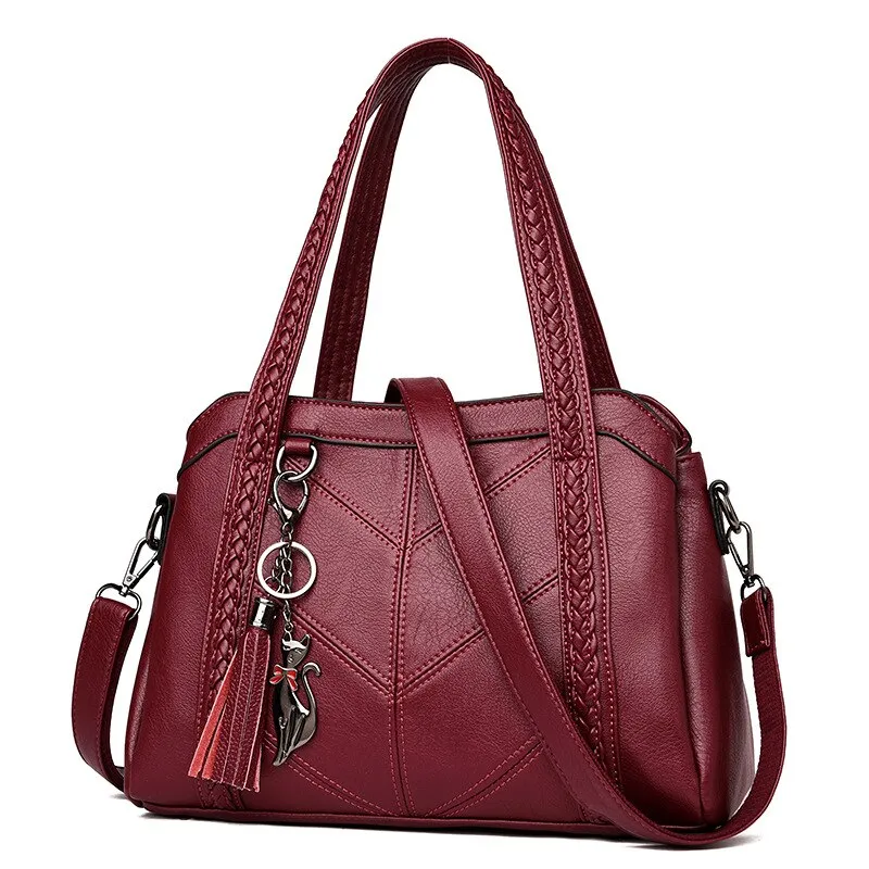 Luxury Tassel Genuine Leather Tote Bag, Shoulder Bag and Handbag