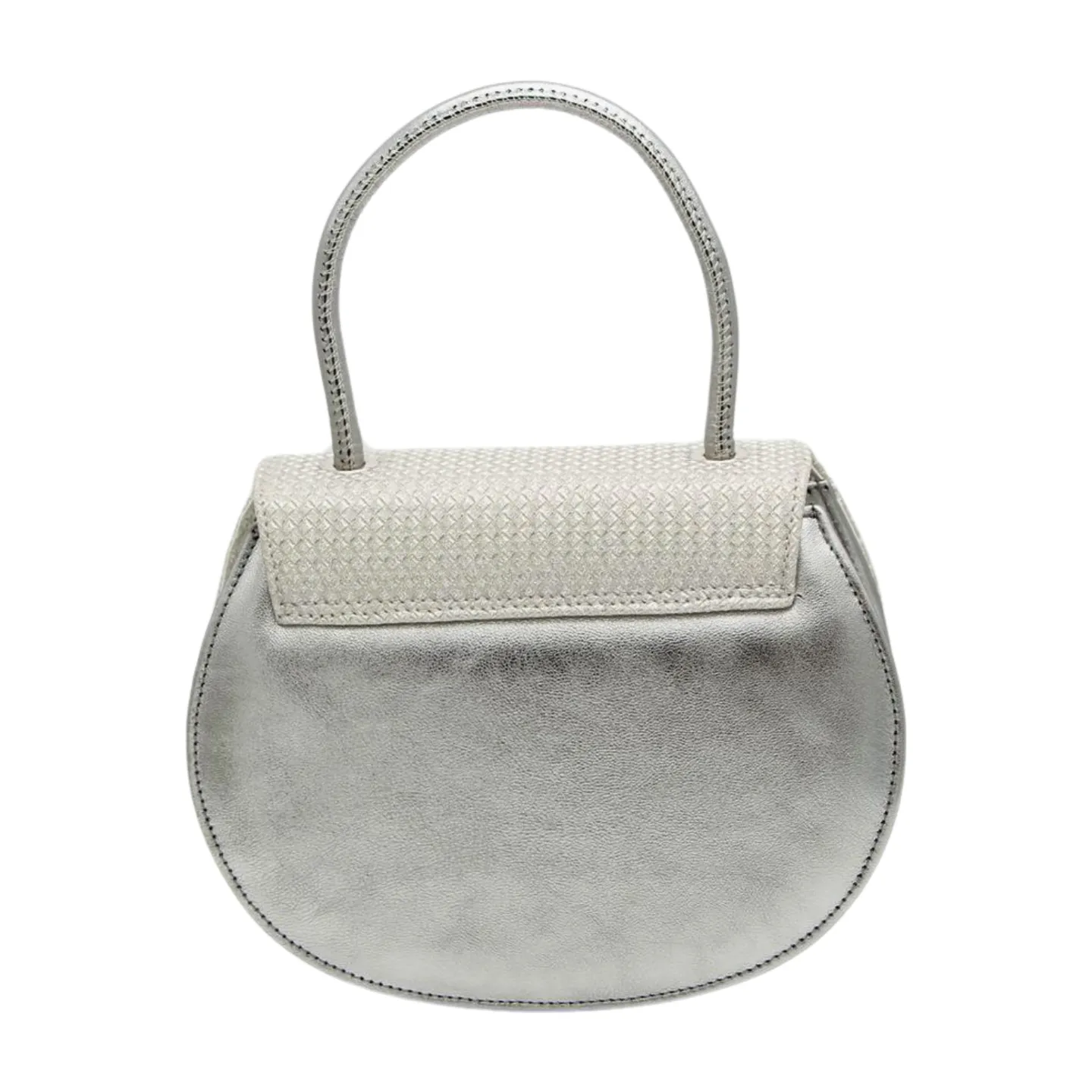 MARIAN Silver Shimmer Print & Leather Circular Bag