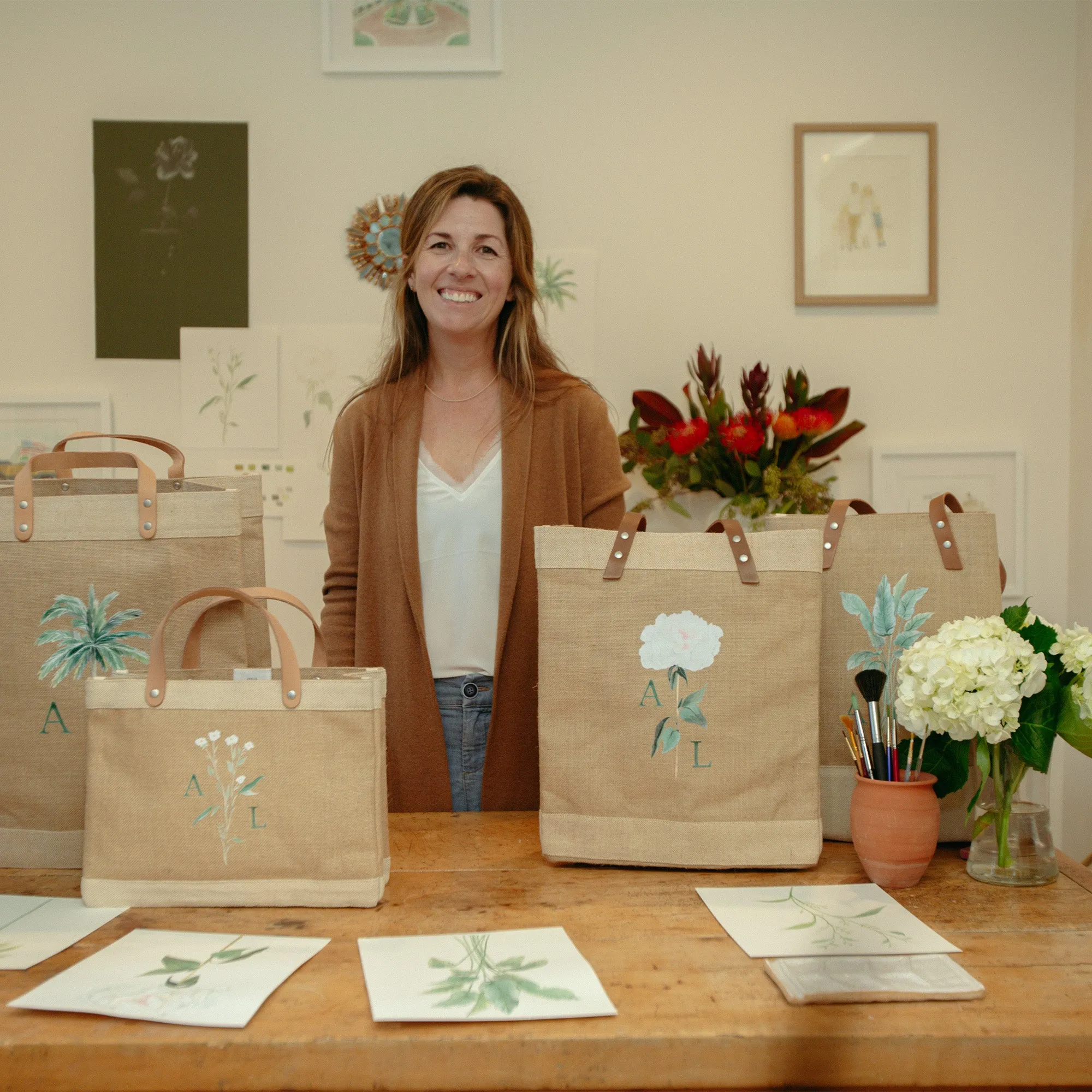 Market Tote in Natural Wildflower by Amy Logsdon