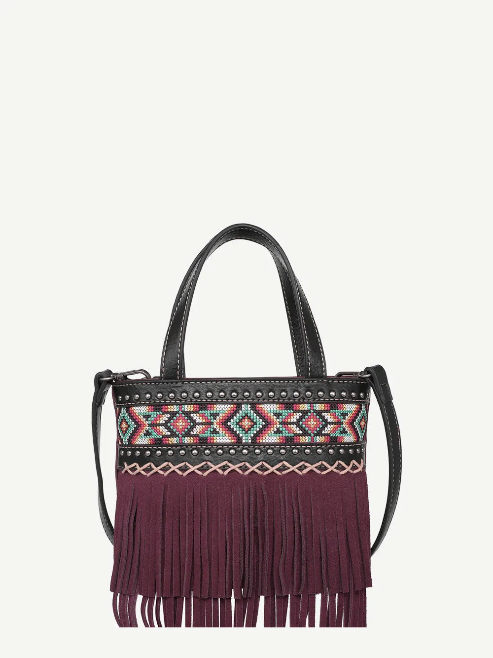 Montana West Embroidered Aztec Fringe Crossbody Mini Tote