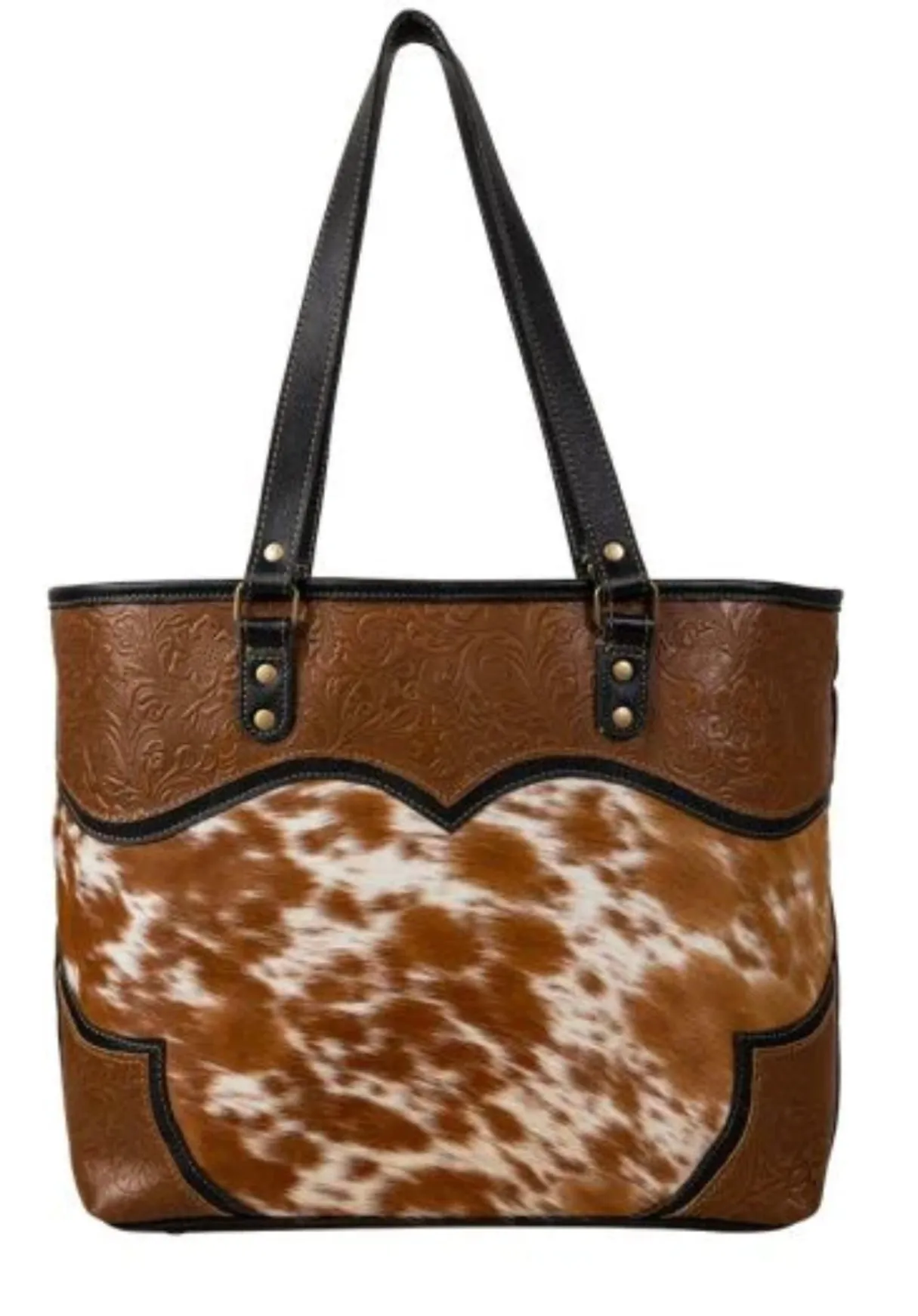 Myra Bag Cattle Brun Canvas & Hairon Bag tote Handbag S- 7374