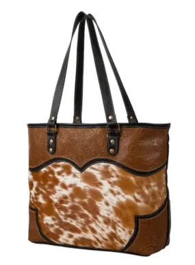 Myra Bag Cattle Brun Canvas & Hairon Bag tote Handbag S- 7374