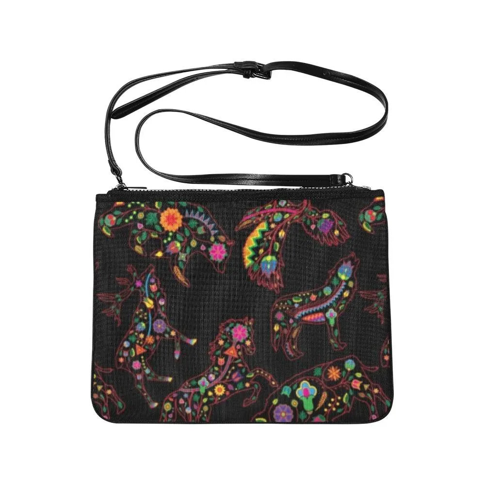 Neon Floral Animals Slim Clutch Bag