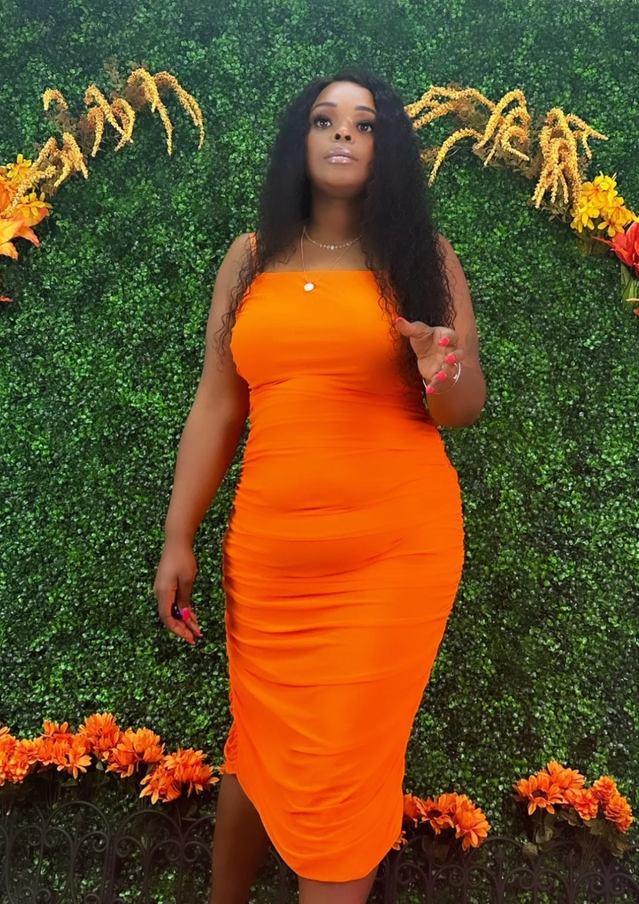 Orange   size Ruched Dress