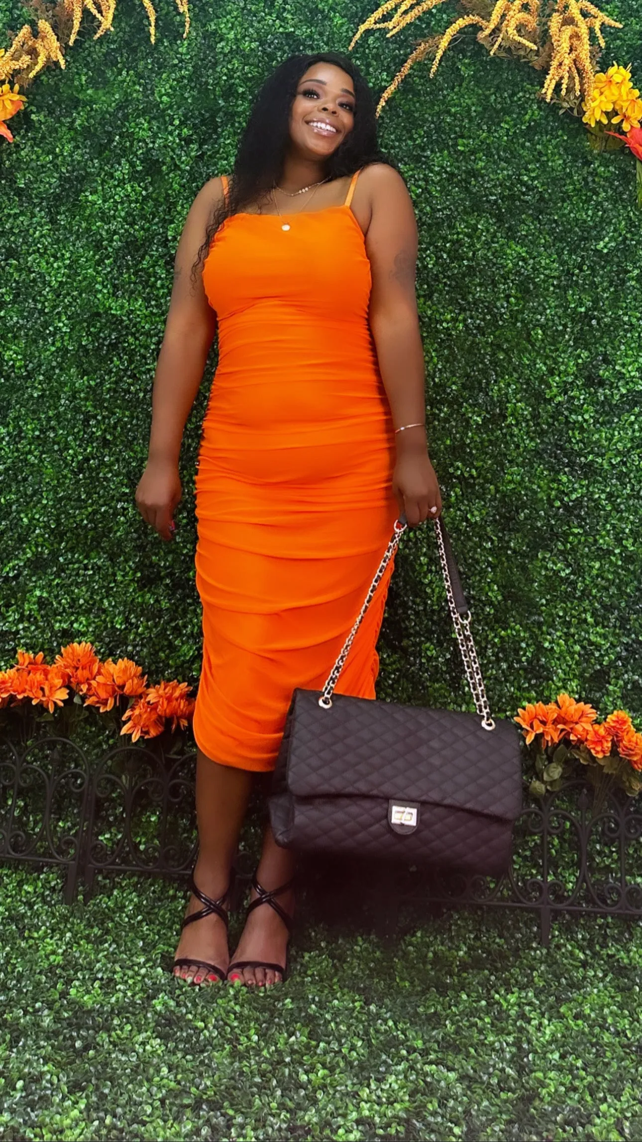 Orange   size Ruched Dress