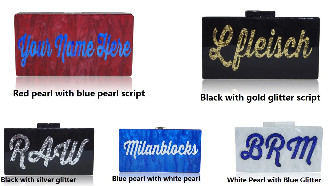 Personalized Name Acrylic Box Clutch-Medium Size