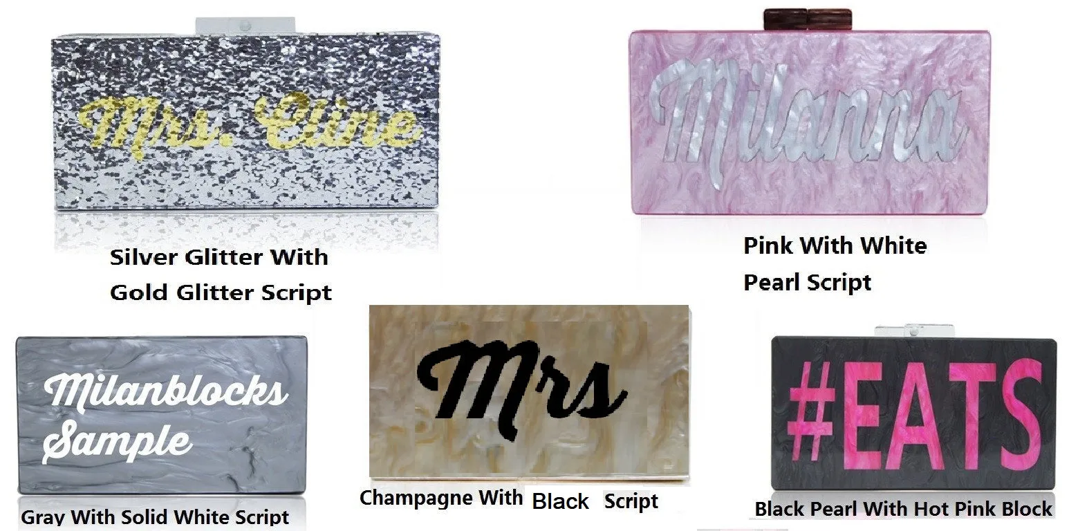 Personalized Name Acrylic Box Clutch-Medium Size