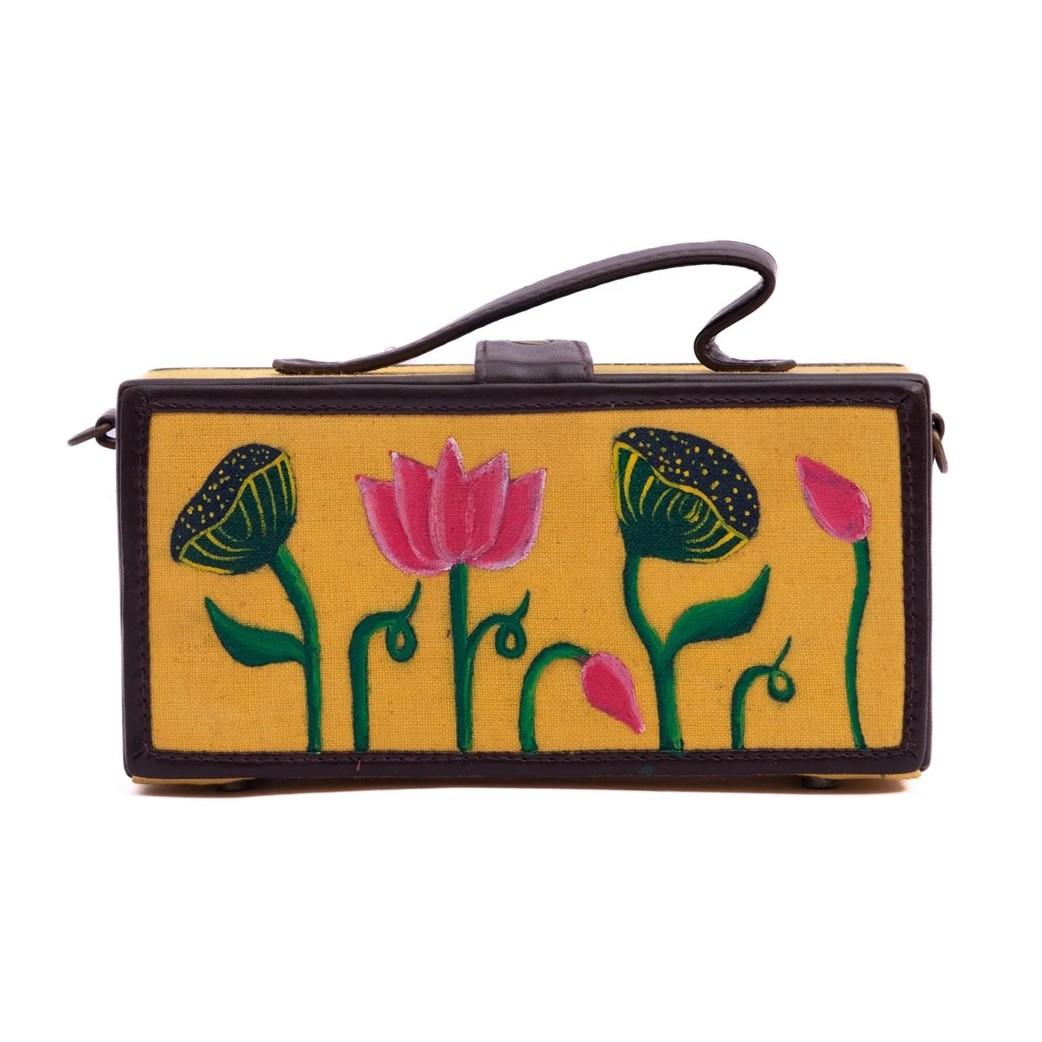 Pichwai yellow hand painted crossbody clutch bag for women