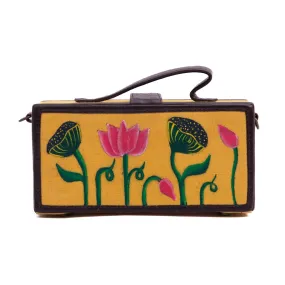 Pichwai yellow hand painted crossbody clutch bag for women