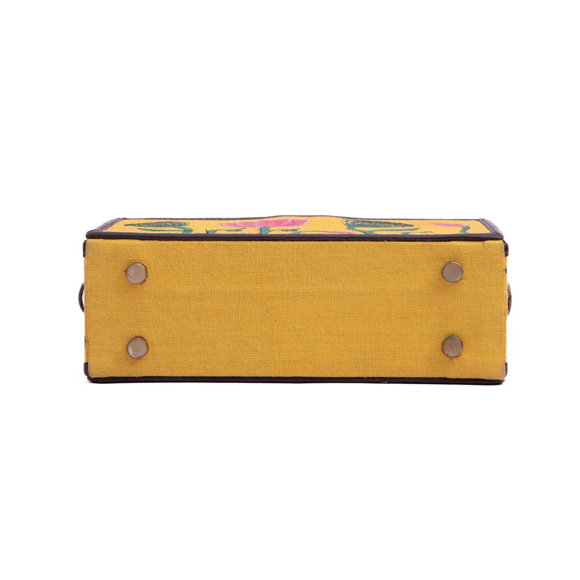 Pichwai yellow hand painted crossbody clutch bag for women