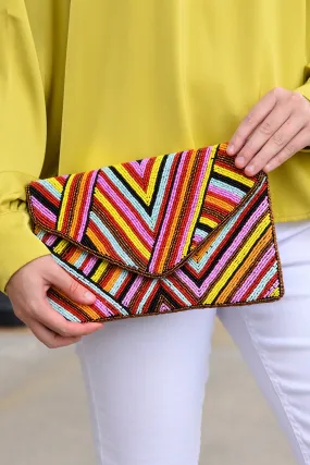 PINK AND BLACK BEADED CLUTCH