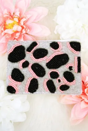 Pink cow BEADED COIN clutch PURSE