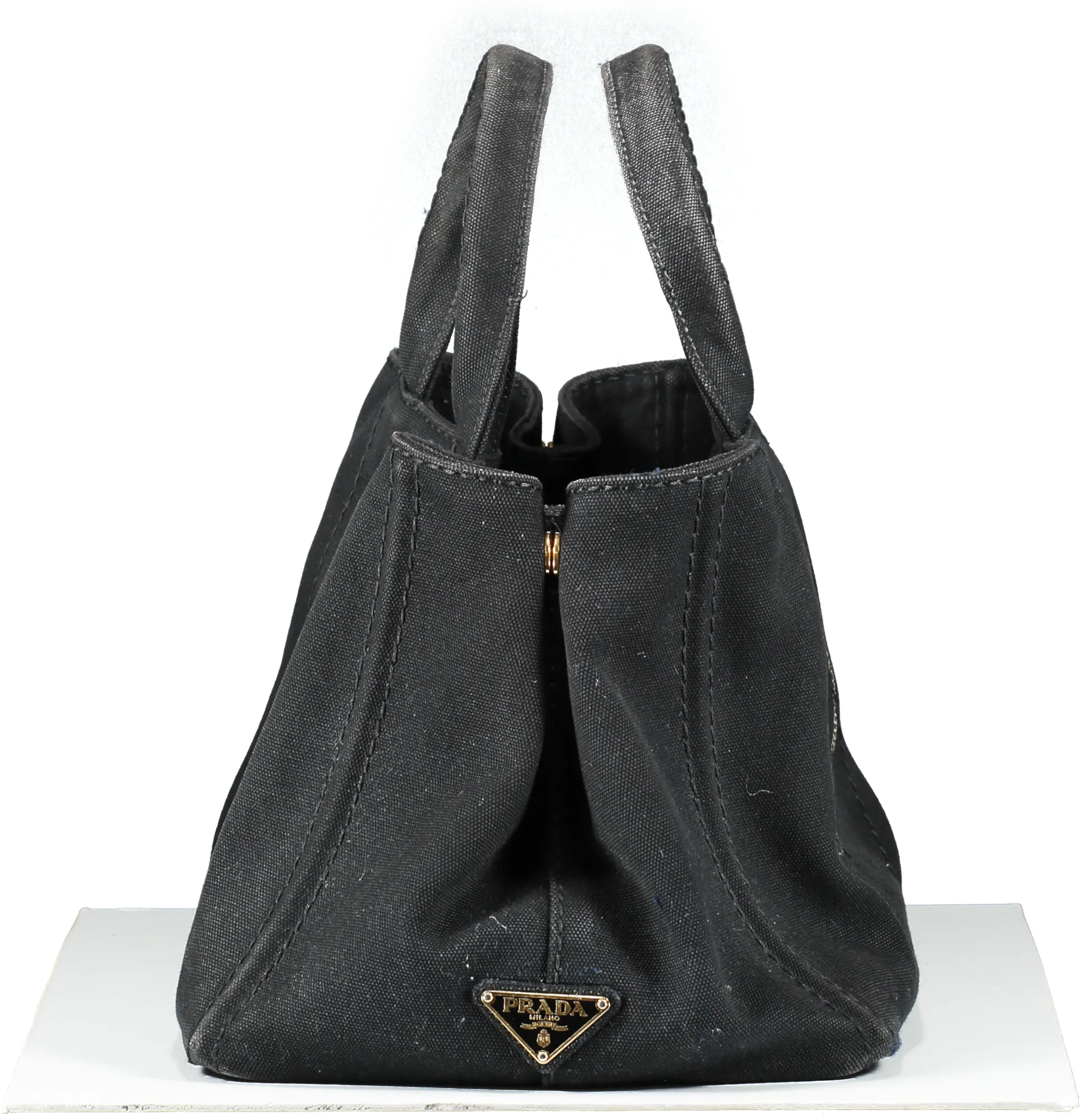 Prada Black Small Cotton Canvas Logo Tote