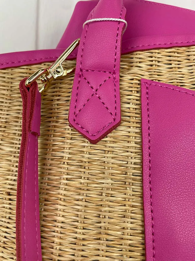 Rattan Bucket Bag - Fuchsia