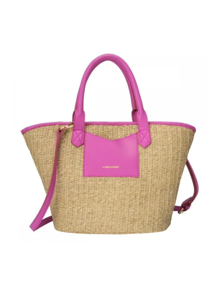 Rattan Bucket Bag - Fuchsia