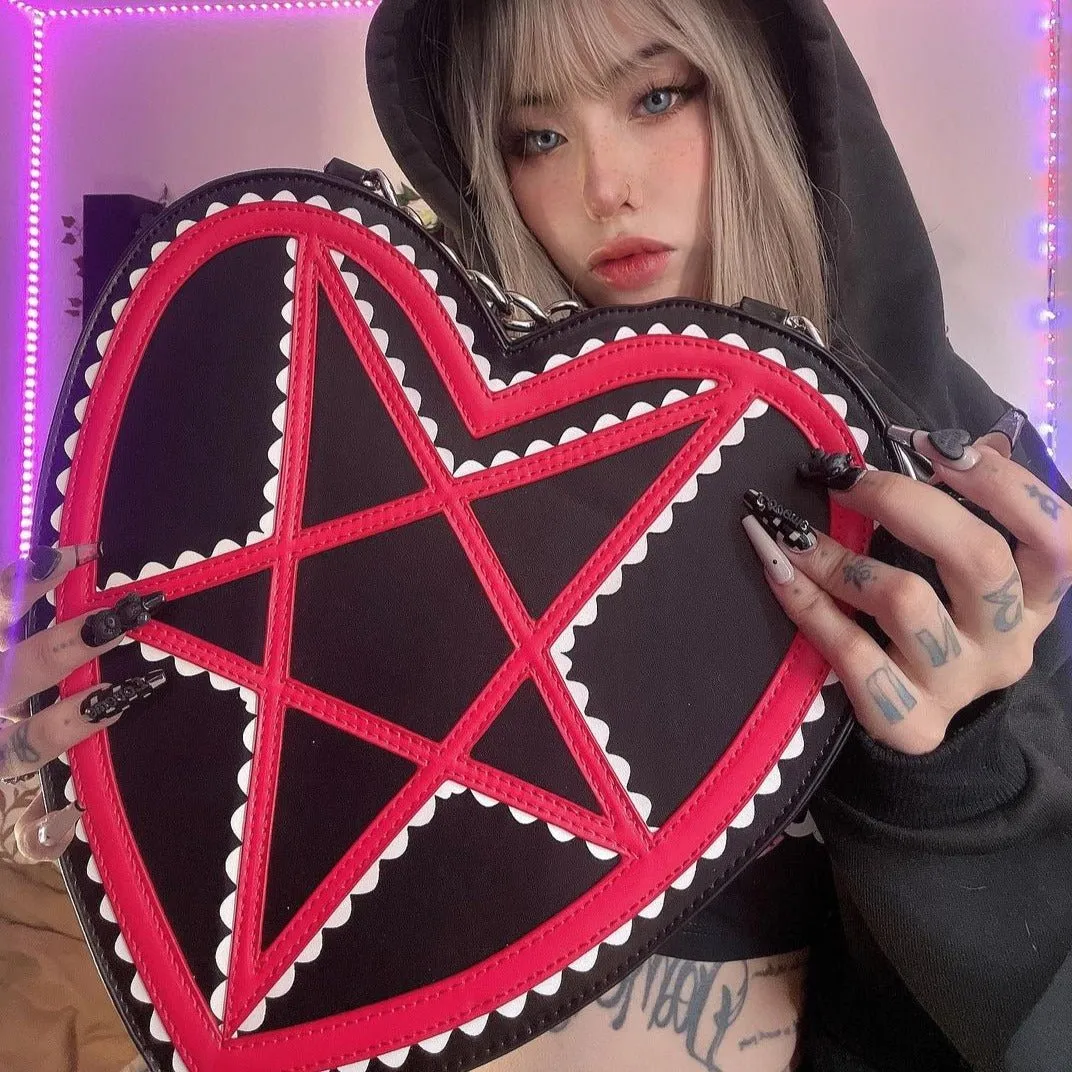 Red Pentagram Heart Shaped Handbag