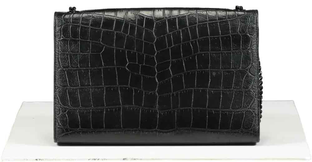 Saint Laurent Black Crocodile-embossed Leather Logo Crossbody / Shoulder Bag