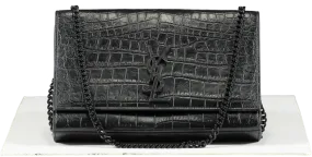 Saint Laurent Black Crocodile-embossed Leather Logo Crossbody / Shoulder Bag