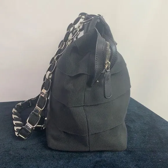 Salvatore Ferragamo black pleated with logo chain strap bag