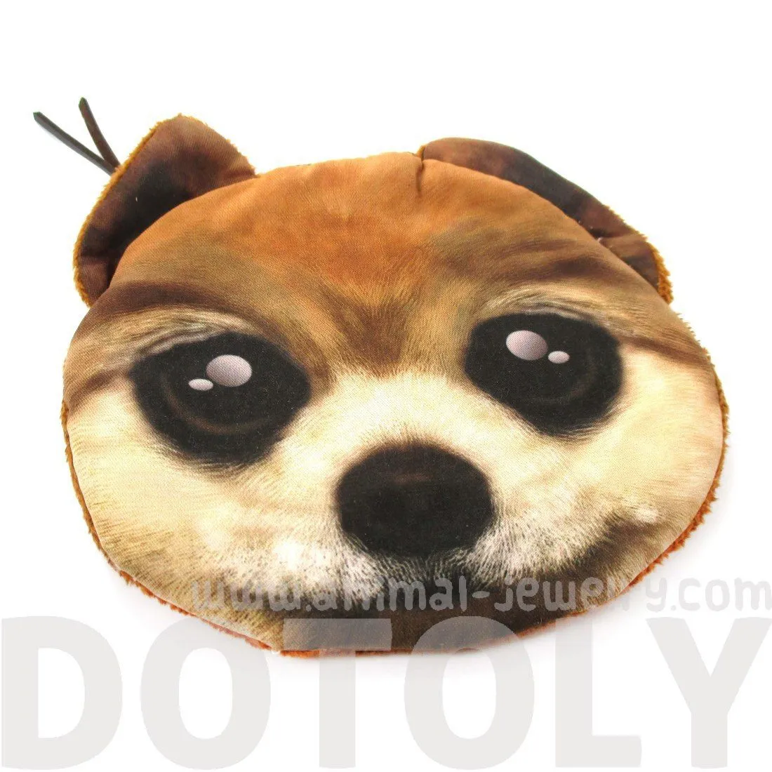 Shiba Inu Puppy Dog Face With Big Eyes Shaped Soft Fabric Zipper Coin Purse Make Up Bag