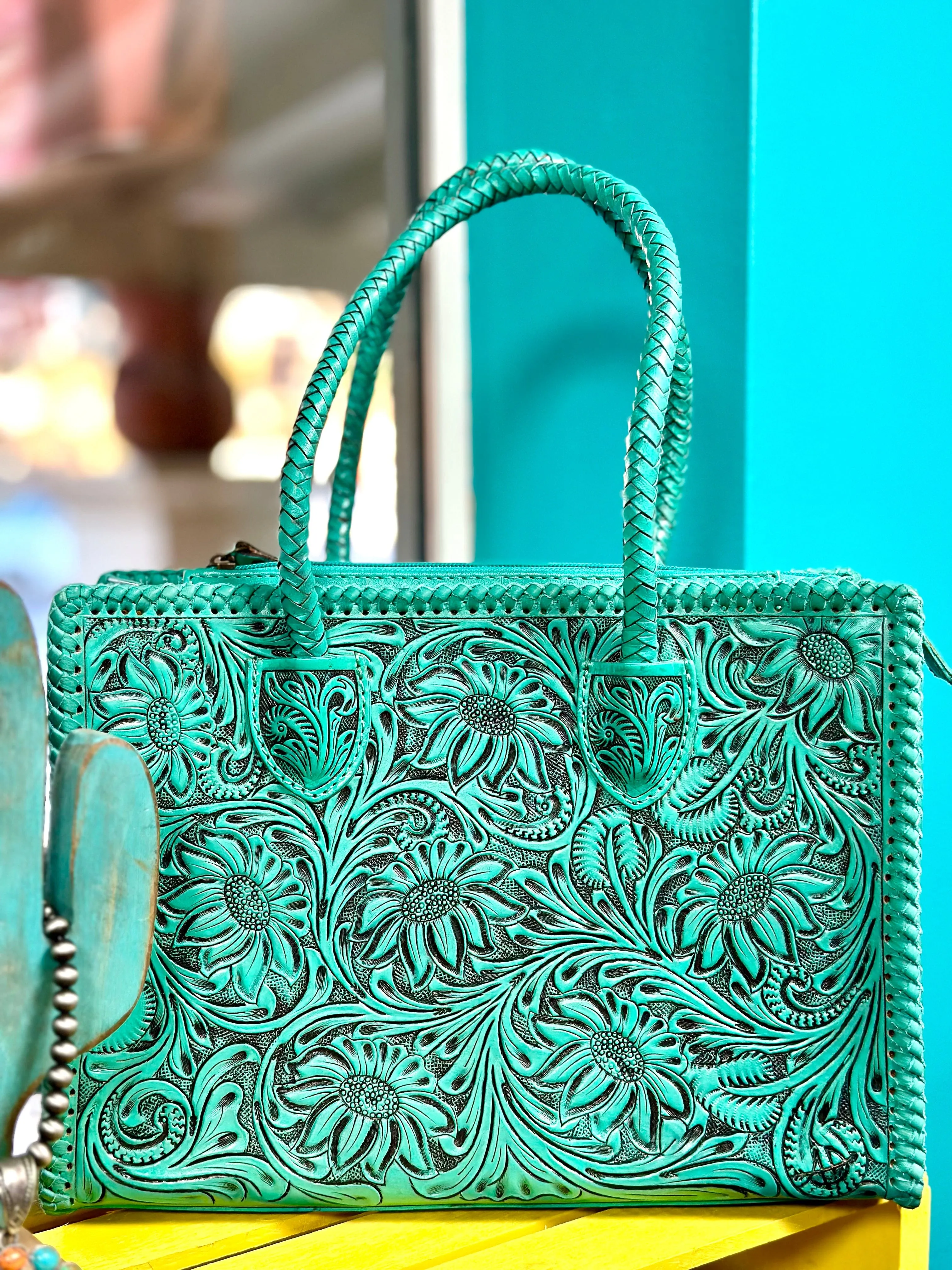 The Atascadero Tooled Turquoise Bag