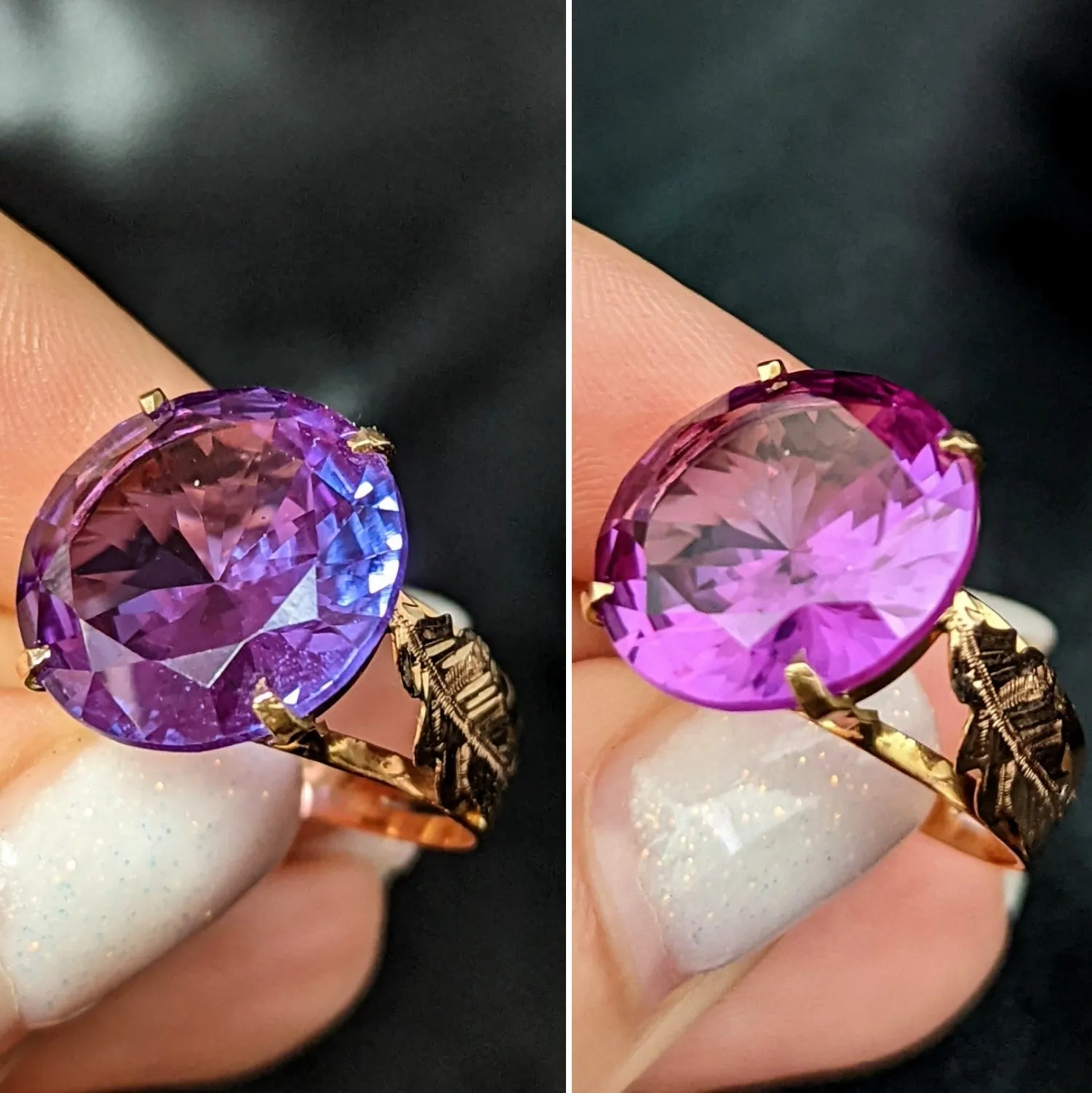 The Helena - Egyptian Lab Created Color Change Alexandrite 14k Gold Cocktail Ring 1976