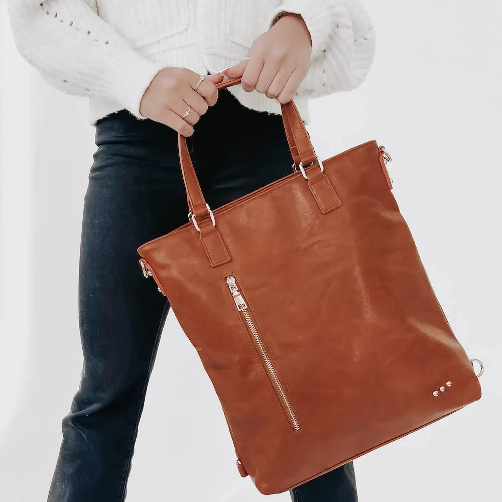 Upper East Side Vegan Leather Tote Bag - Brown