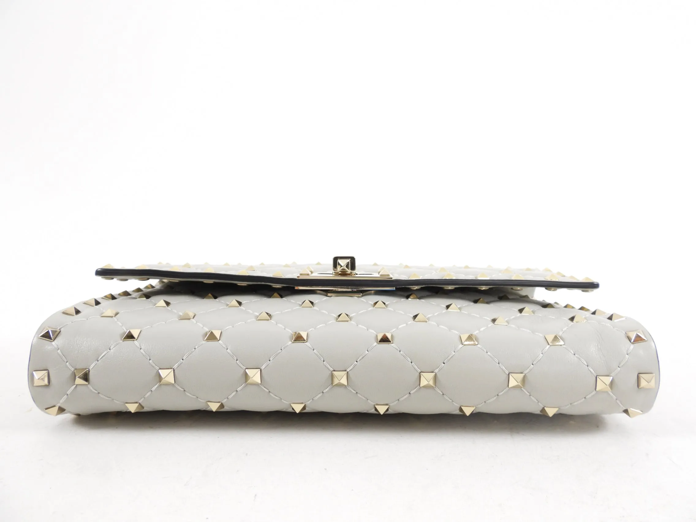 Valentino Light Grey Rock Stud Spike Clutch with Chain