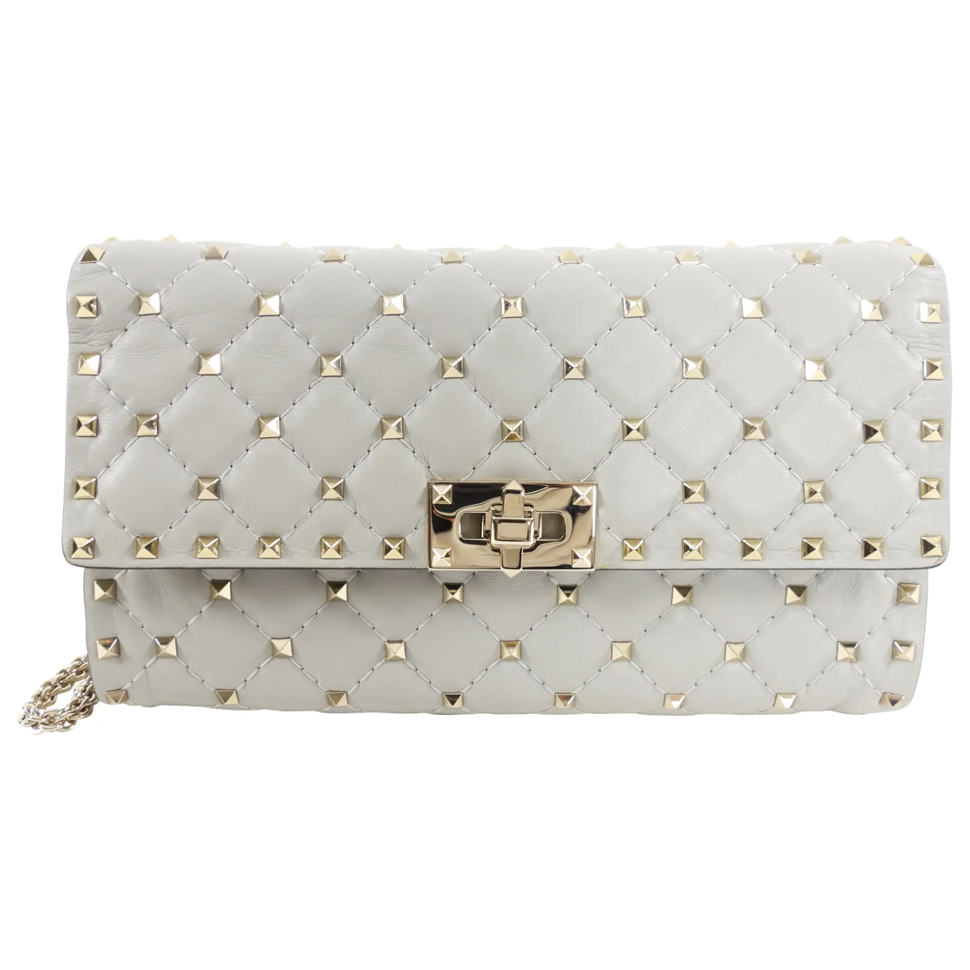 Valentino Light Grey Rock Stud Spike Clutch with Chain