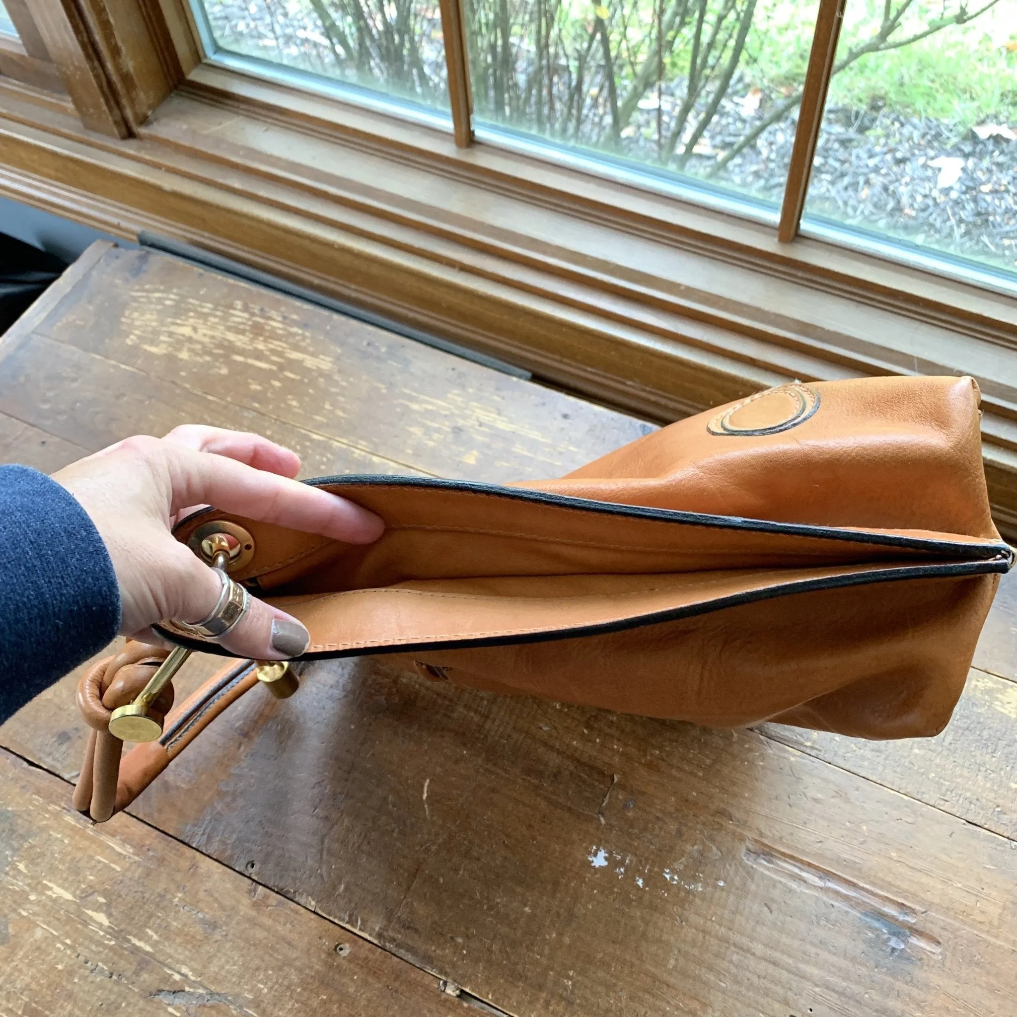 Vintage 1990s Large Brown Leather Purse From Jacobson's. Perfect Fall Boho Handbag. Sustainable Fashion.