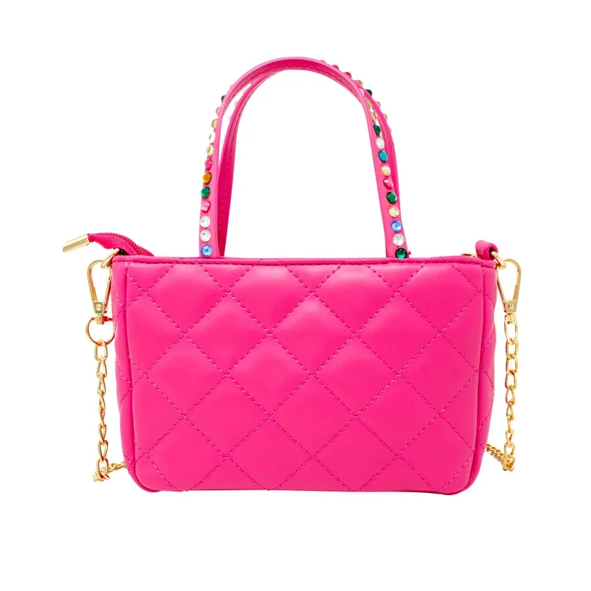 Zomi Gems Quilted Rhinestone Tote Bag - Hot Pink